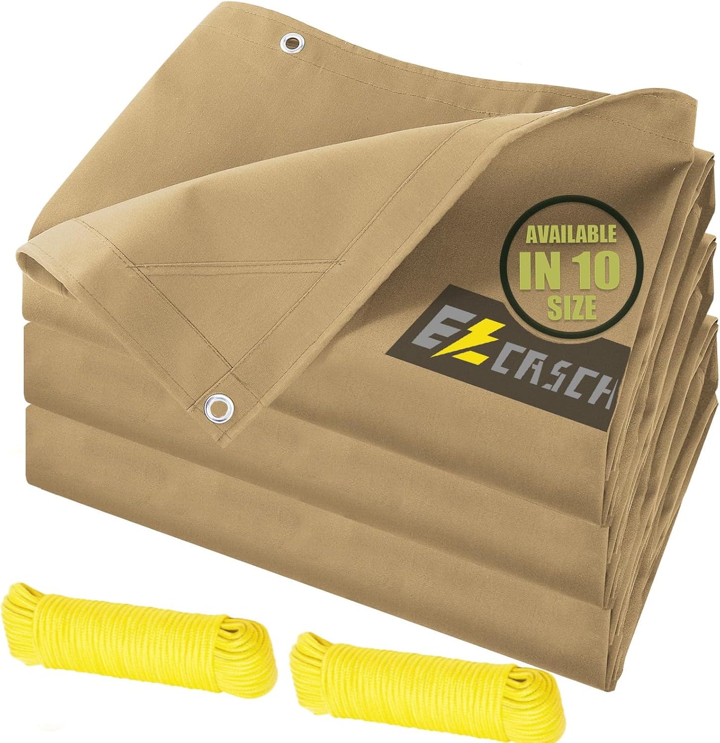10’x10’ Canvas Tarps Heavy Duty Waterproof Tarpaulins with Aluminum Grommets,UV Resistant, 22Mil Multipurpose Drop Cloth, 14oz Cover Sheet for Outdoor and Indoor Use with Ropes Yellow