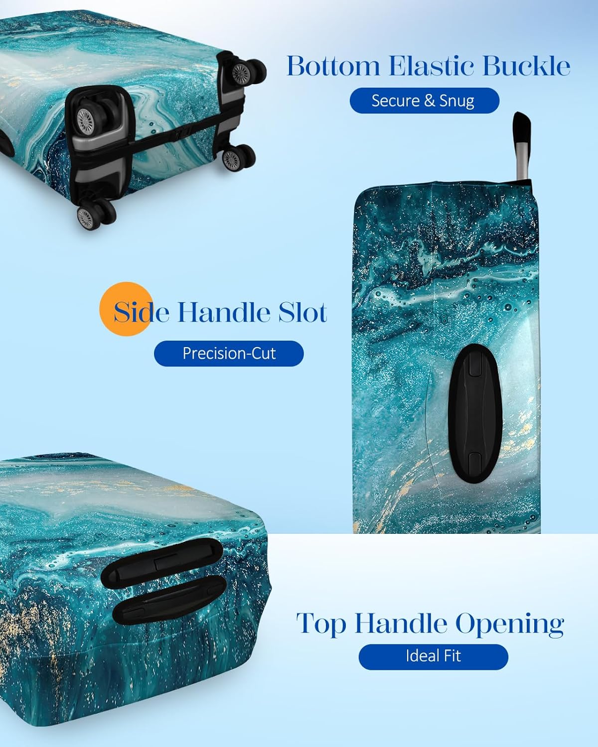 Slohif Luggage Cover for Suitcase Tsa Approved Protector - Luggage Sleeve Large Suit Case Cover Travel Stretch Baggage Case Protective Washable Fit 18-20 Inch Sea Wave XS