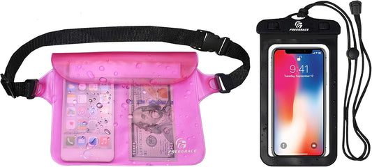 Freegrace Waterproof Pouches with Waist Strap / Pouch Case Bundle Set- Keep Your Phone & Valuables Dry and Safe - Waterproof Dry Bags for Boating Swimming Snorkeling Kayaking Beach Water Parks Pool