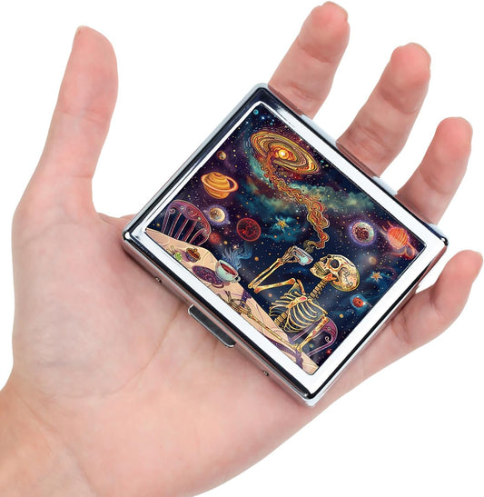 Cute and Stylish Metal Pill Box - Compact Portable Pill Organizer with 8 Compartments, Food-Grade Divider, Ideal for Travel, Vitamins, Jewelry, Cosmetics (Cosmic Brew)