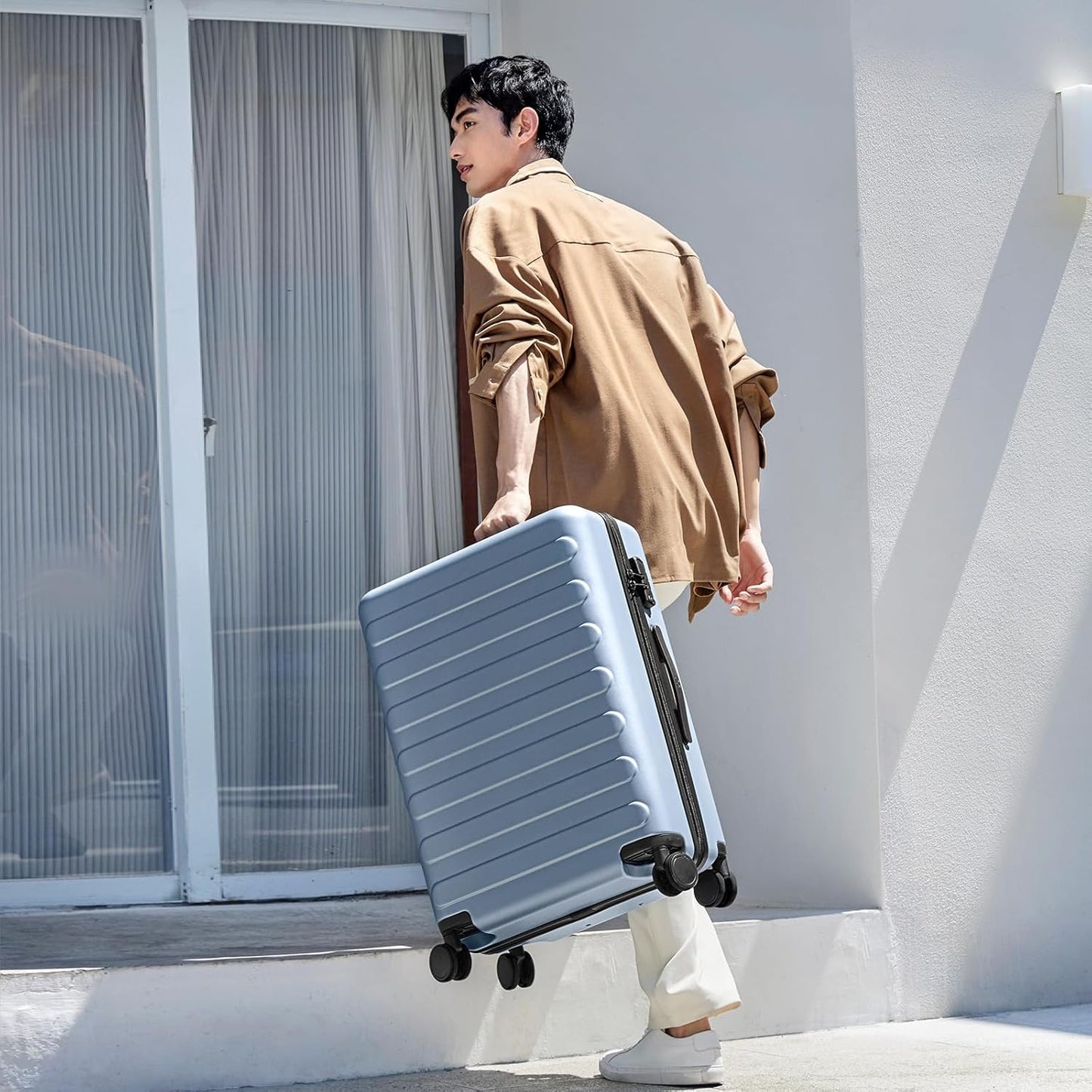 Carry on Luggage 22 X 14 X 9 Airline Approved, 20 Inch Luggage for 3-5 Days Travel, Double Spinner Wheels, 100% Hardshell PC, TSA Lock (03-Shadow (Basic), Set 2PCS (20-Inch/28-Inch))