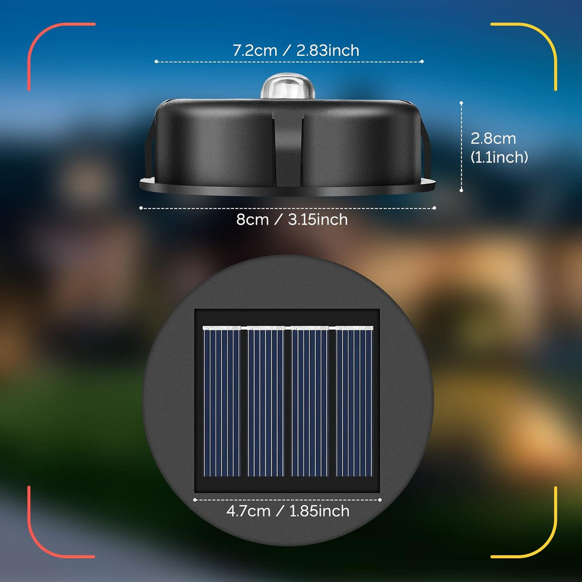 ELUTENG Solar Light Replacement 4 Pack (Top Size 3.15 inch, Bottom Size 2.76 inch) LED Solar Lantern Light Lids Outdoor Waterproof Replacement Solar Light Tops Warm White LED