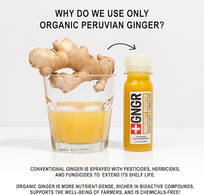'+GNGR Immunity Sampler Organic Ginger Wellness Shots - Premium Ginger Shots for All Natural Digestive Support and Immune Support, Digestive Aid, Gut Cleanse and Detox (2 Oz, Pack of 12)