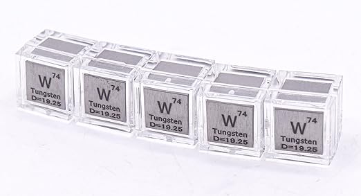 0.39" 10mm Tungsten Wolfram Metal Cube W up to 99.9% Pure Periodic Table Element Engraved Density Collection Science Education Display Block Cube + Acrylic Case Box - 1PC