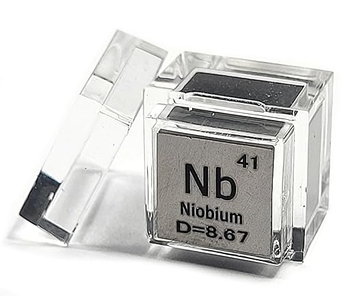 0.39" 10mm Niobium Metal Cube Nb up to 99.9% Pure Periodic Table Element Engraved Density Collection Science Education Display Block Cube + Acrylic Case Box - 1PC