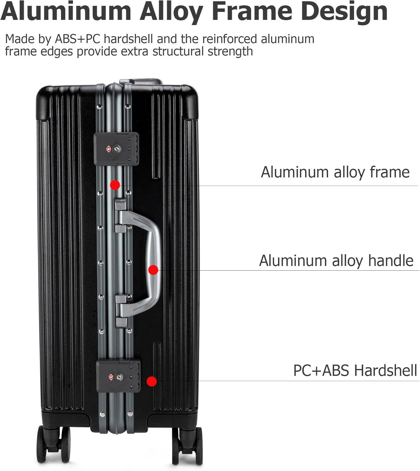 feilario 24in Aluminium Frame PC Hard Shell Spinner Wheels Luggage, Built-In TSA lock Carry on Suitcase, with Cup Holder, USB Port, Phone Holder