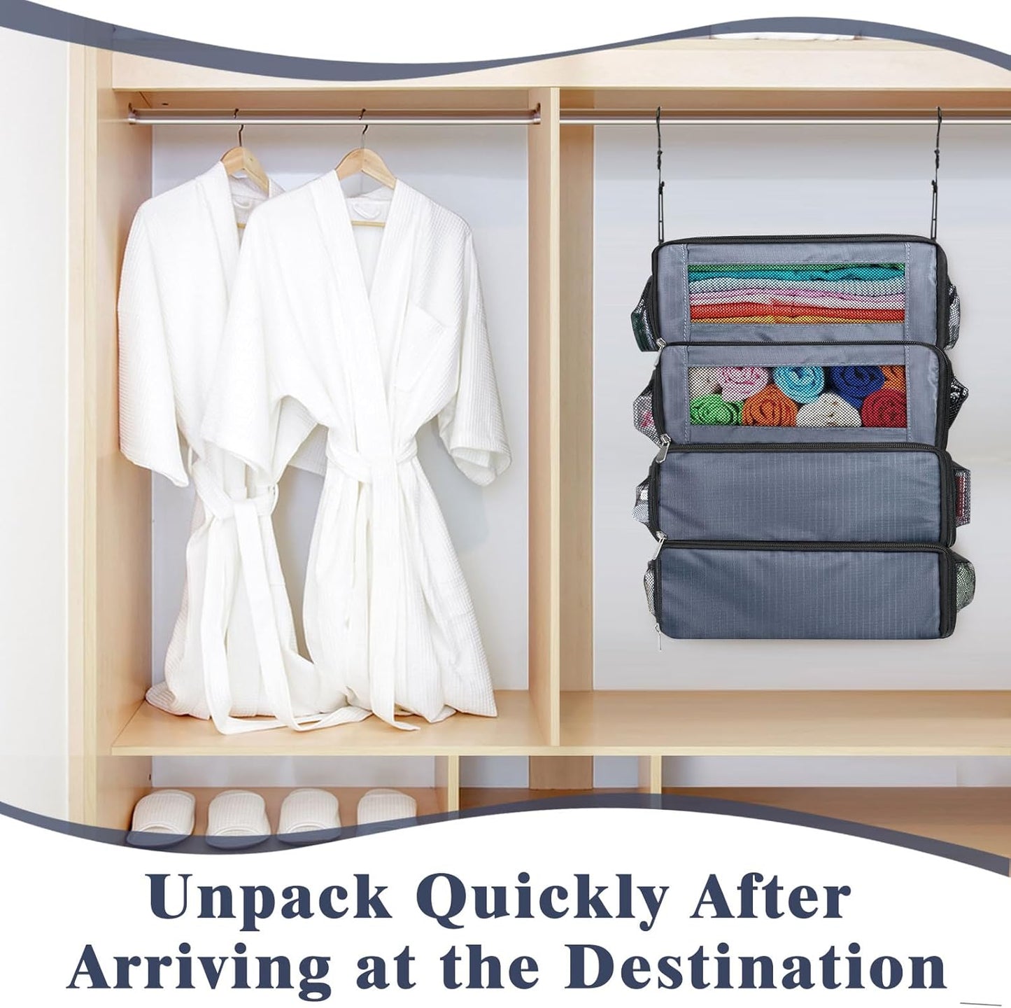 Hanging Travel Organizer, Carry-On Luggage Suitcase Organizer, Portable Travel Shelves Packing Cube for Cruise, Gray