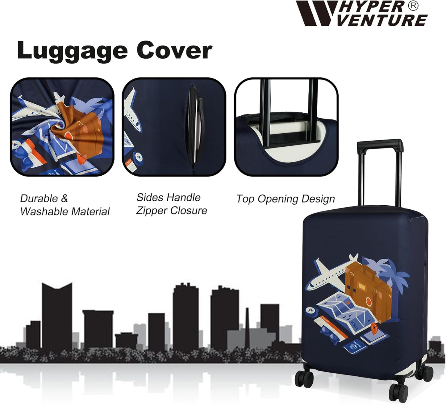 HYPER VENTURE Washable Luggage Cover - Fashion Suitcase Protector Fits 23-26 Inch Luggage (Journey, M)