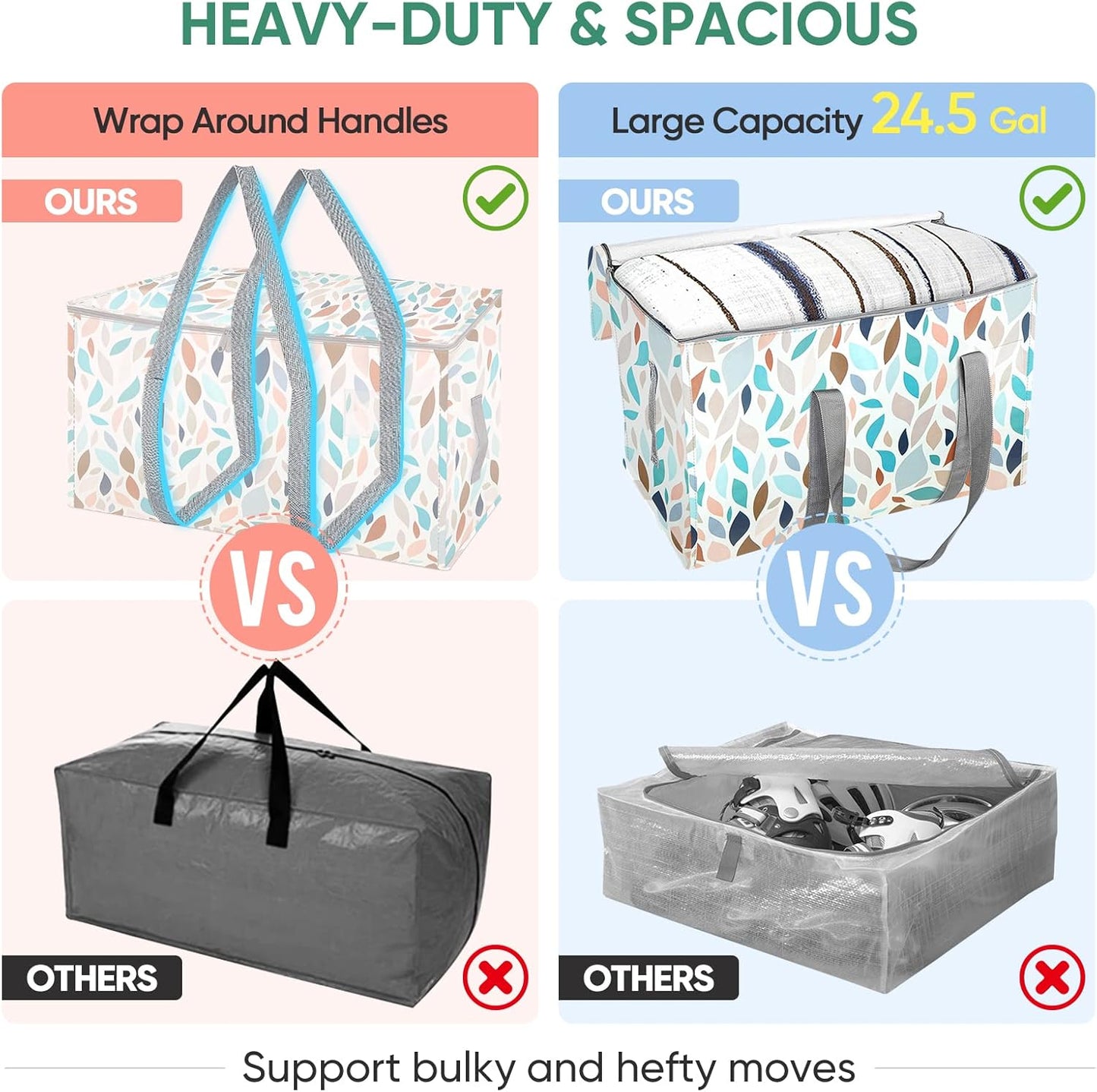 BALEINE 8-Pack Oversized Moving Bags with Reinforced Handles, Heavy-Duty Storage Tote for Clothes, Moving Supplies (Mosaic, 8-Pack)