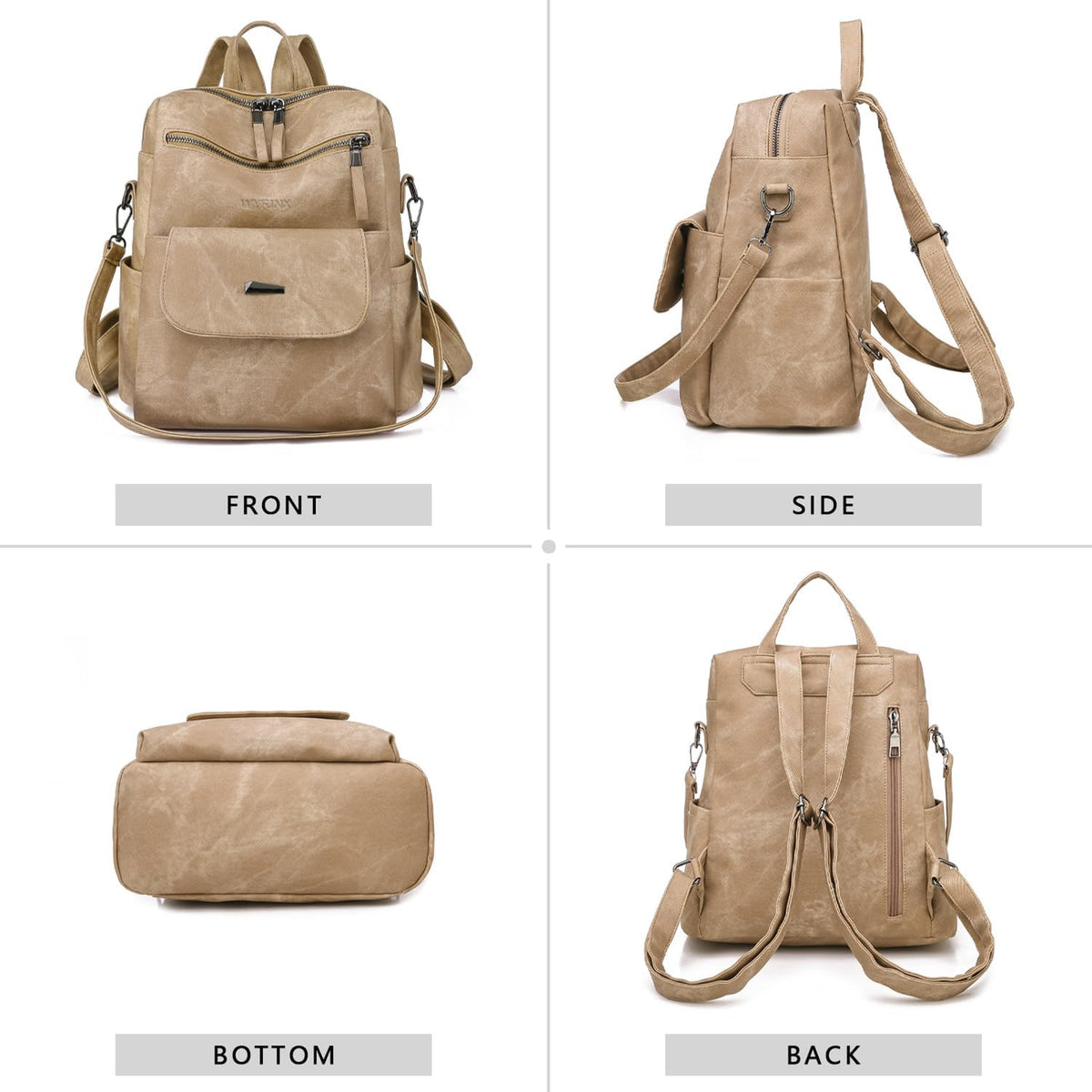 PU Leather Backpack Purse for Women Fashion Multipurpose Design Handbag Ladies Shoulder Bags Travel Backpack Khaki