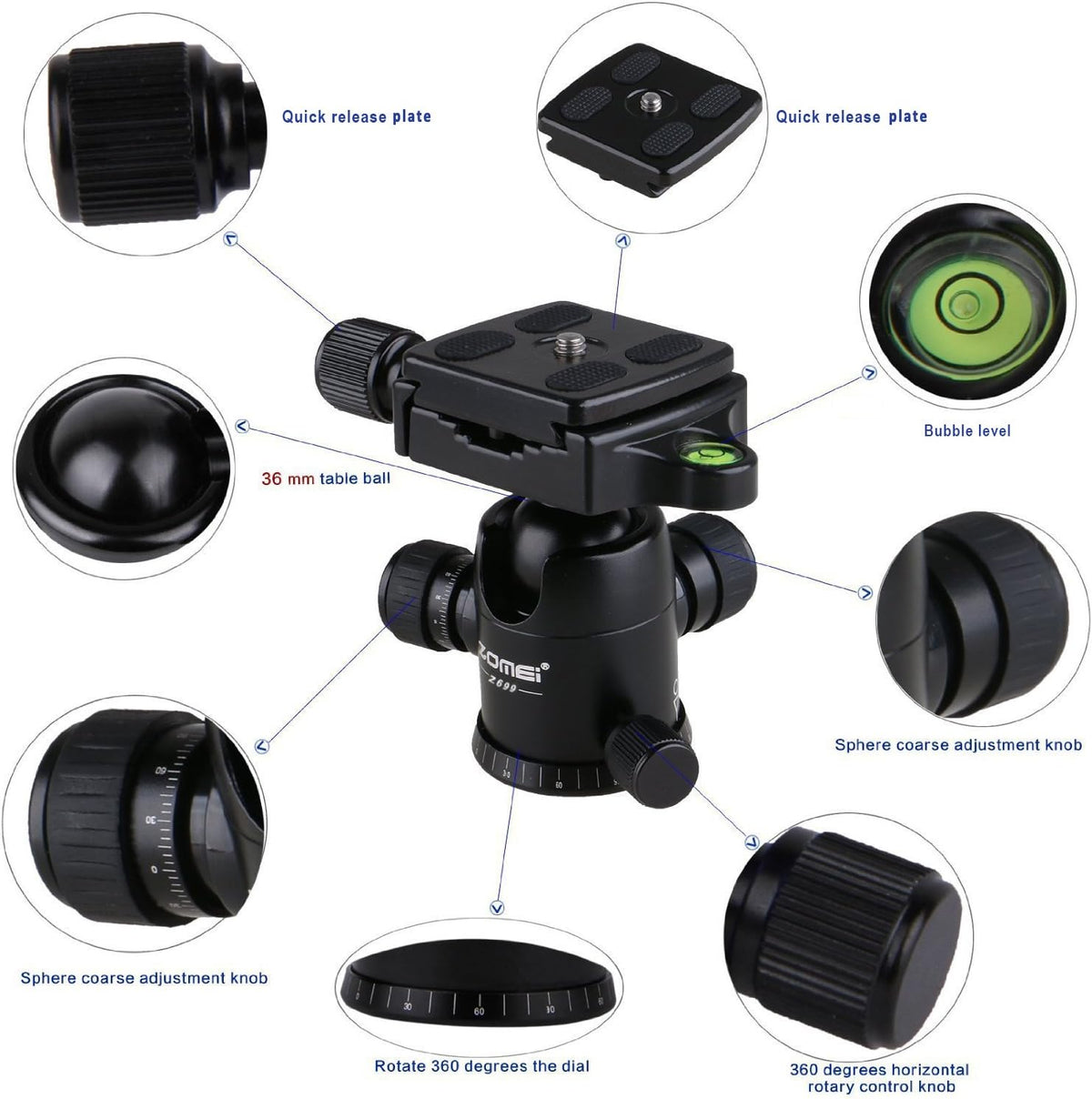 ZoMei Z669 Magnesium Aluminum Alloy Travel Camera Tripod with Ball Head for Canon,Sony,DSLR