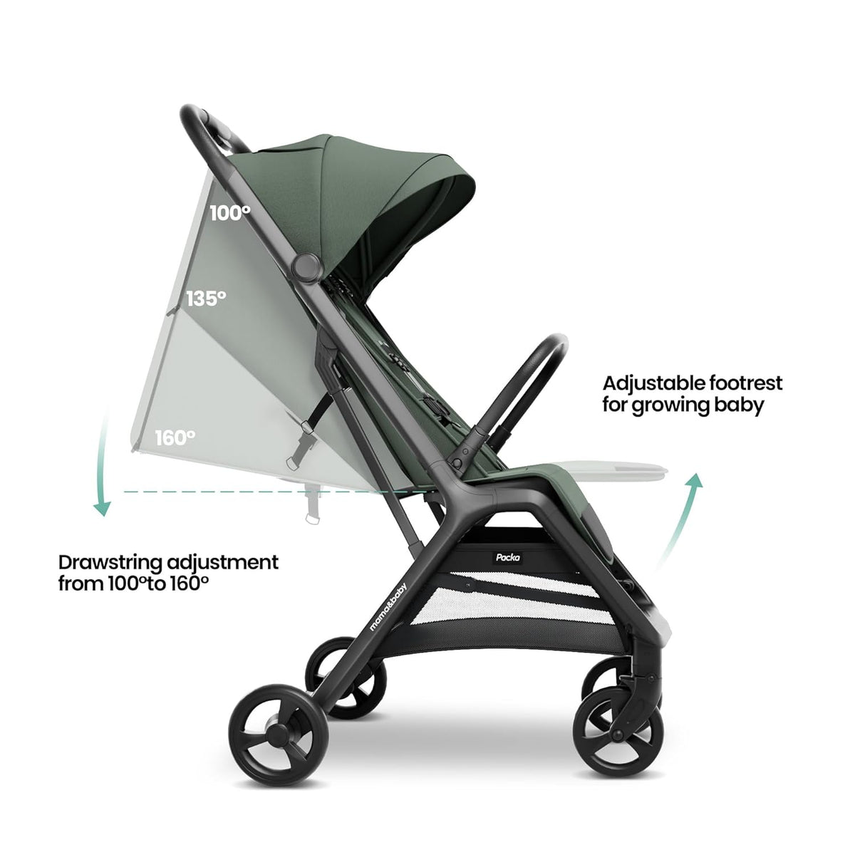 MAMA & BABY Packa Compact Travel Stroller – Lightweight, One-Hand Auto Folding, Portable & Lie-Flat Baby Stroller, Newborns and Toddlers Stroller with UPF 50+ Canopy & Mesh Ventilation