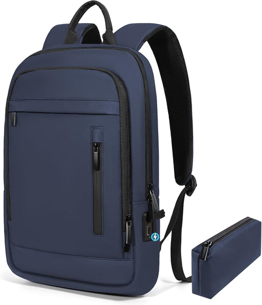 Business Backpack for Men Lightweight Commute Laptop Backpack Anti-Theft Water Resistant Backpack for 17.3 Inch Computer for Daily Office Work with Small Bag (Blue)