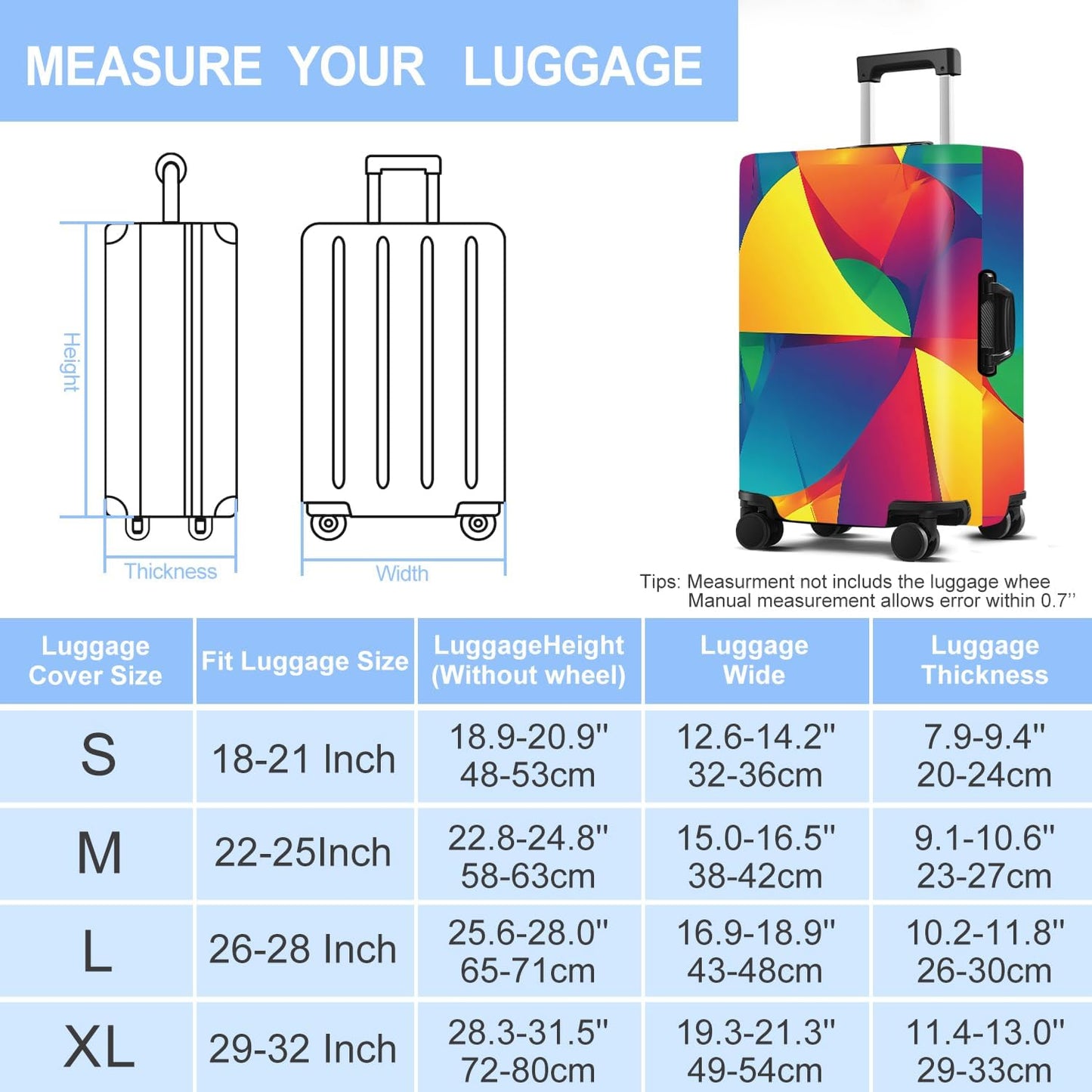 Luggage Cover Washable Suitcase Protector Anti-Scratch,Stretchable Fit for 20-34Inch Luggage Durable Travel Bag Cover with Zipper Closure (Multicolored, M(fits 24-26Inch suitcase))