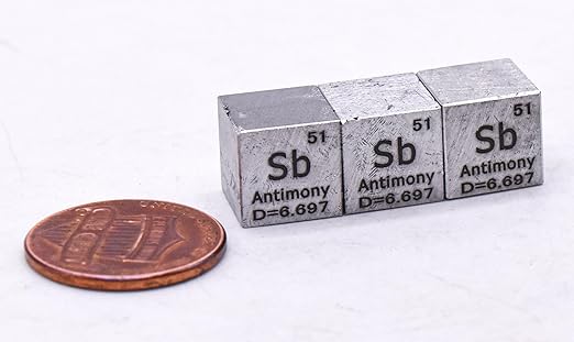 0.39" 10mm Antimony Metal Cube Sb up to 99.9% Pure Periodic Table Element Engraved Density Collection Science Education Display Block Cube + Acrylic Case Box - 1PC