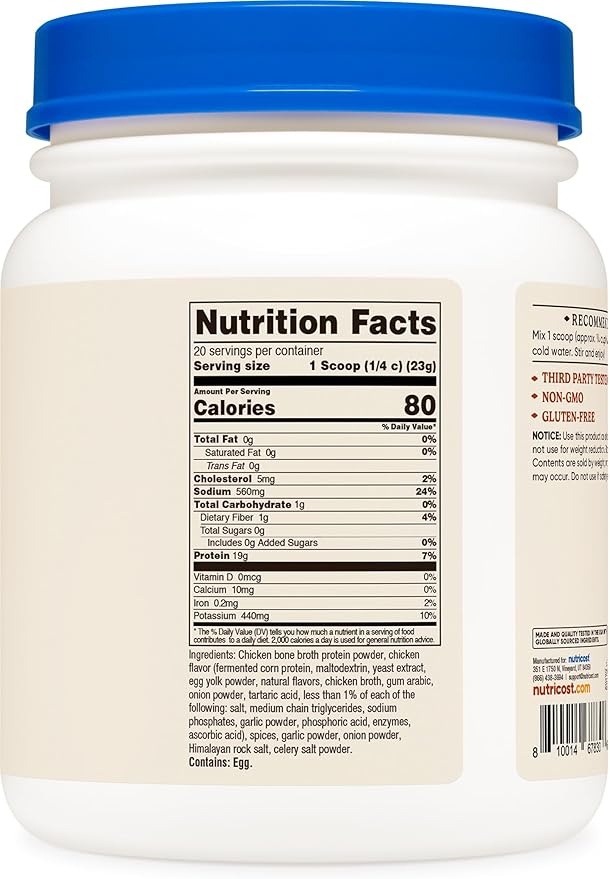 Nutricost Chicken Bone Broth Protein Powder (Chicken Soup Flavored, 20 Servings)
