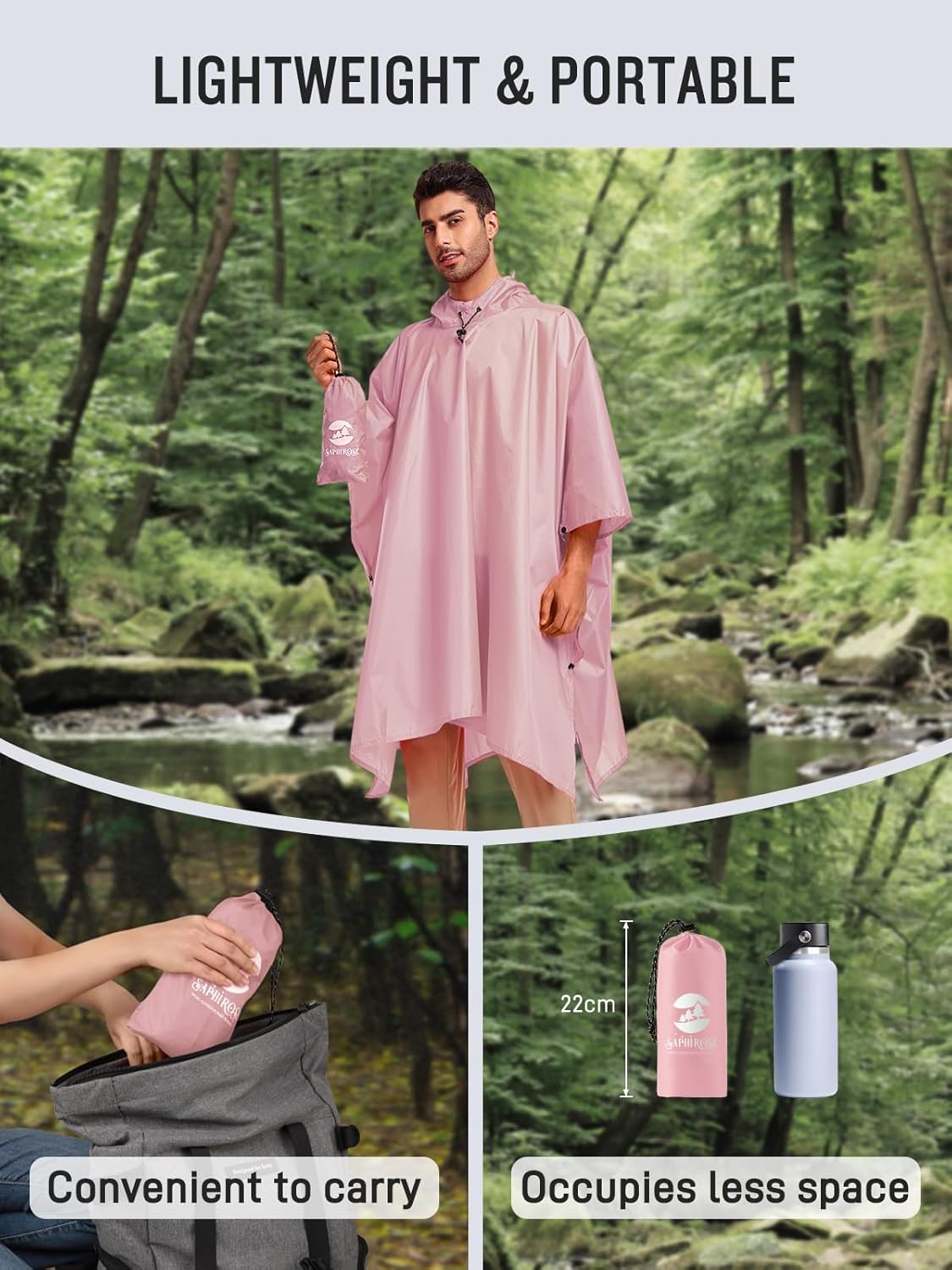 SaphiRose Hooded Rain Poncho Waterproof Raincoat Jacket for Men Women Adults