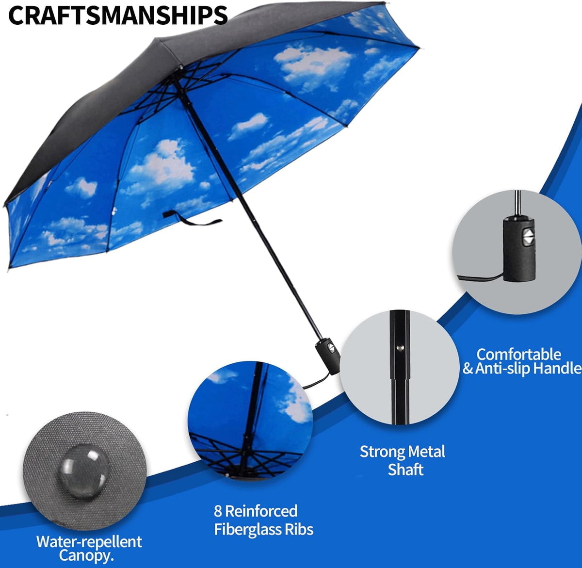 LLanxiry Compact Travel Umbrella, Mini Windproof Umbrellas for Rain & Sun, Small Lightweight Outdoor UV Umbrella, Portable Folding Umbrellas for Travel