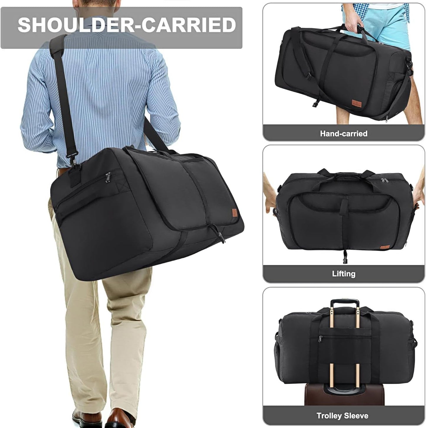 100L Duffle Bag for Travel, Extra Large Foldable Waterproof Travel Duffel Bags Weekender Overnight Bag for Men and Women with Shoe Compartment
