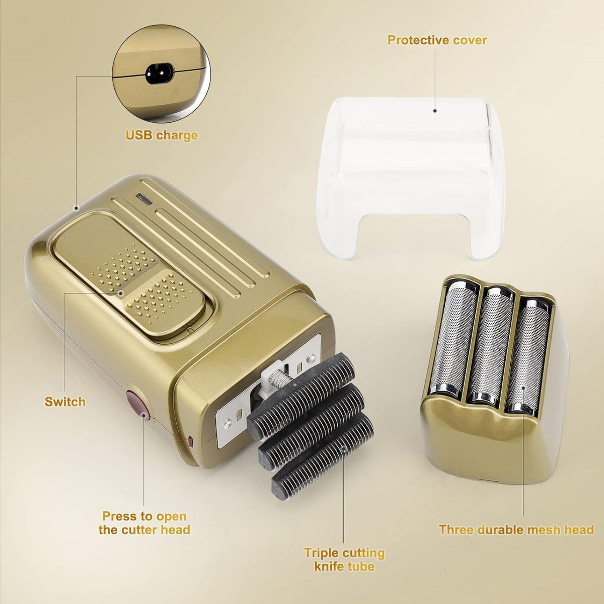 Hair Clippers for Men,Professional Cordless Barber Trimmer Set,Nose and Ear Hair Trimmer with Razor Replacement Head,USB Rechargeable Hair Cutting Grooming Kit-LED Display (Gold-1)