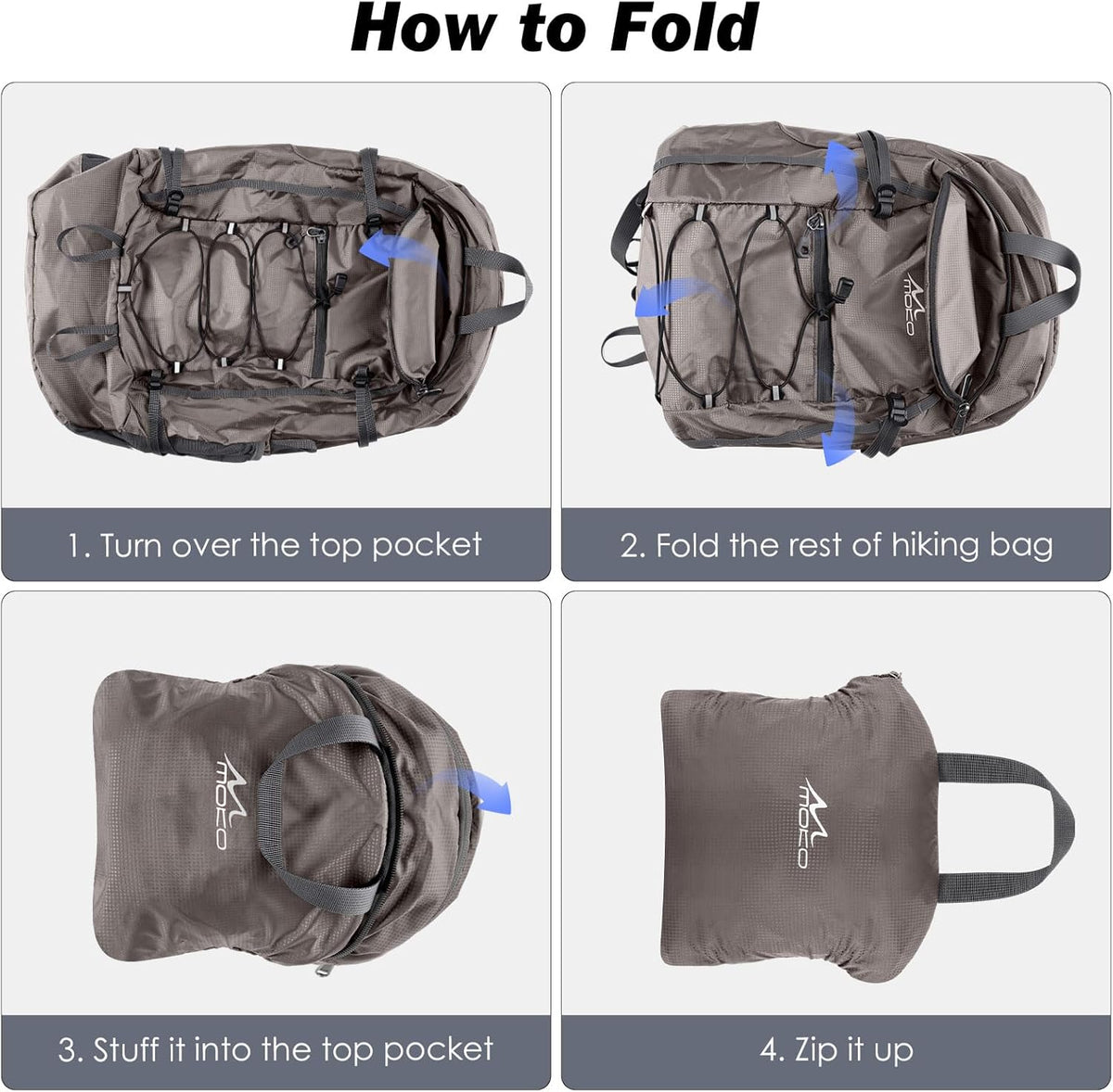 MoKo Hiking Backpack, 40L Large Capacity Camping Backpack with Multiple Pockets, Tear-resistant Travel Daypack for Men Women, Packable and Lightweight Hiking Daypack for Travel Camping Outdoor, Hummus