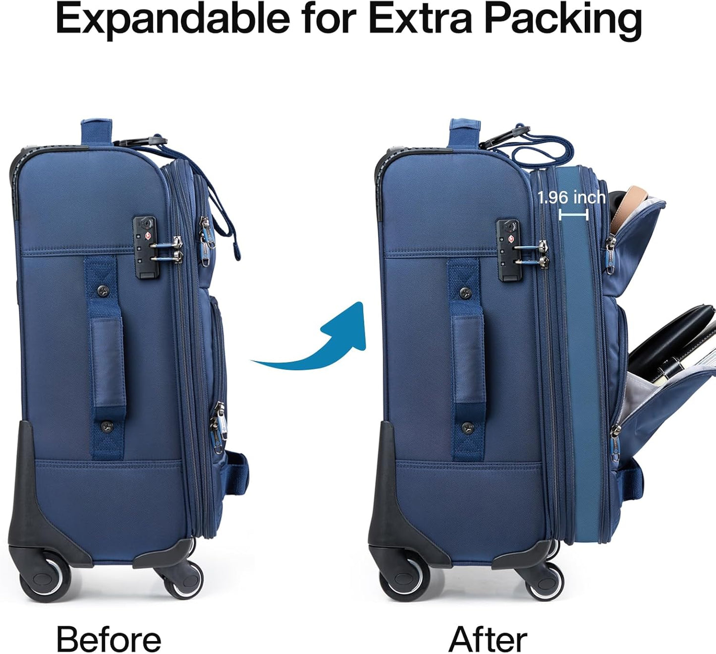 Hanke 28 Inch Softside Expandable Luggage with Spinner Wheels,Check Large Luggage Rolling Suitcase Travel Luggage with TSA Approved,Blue