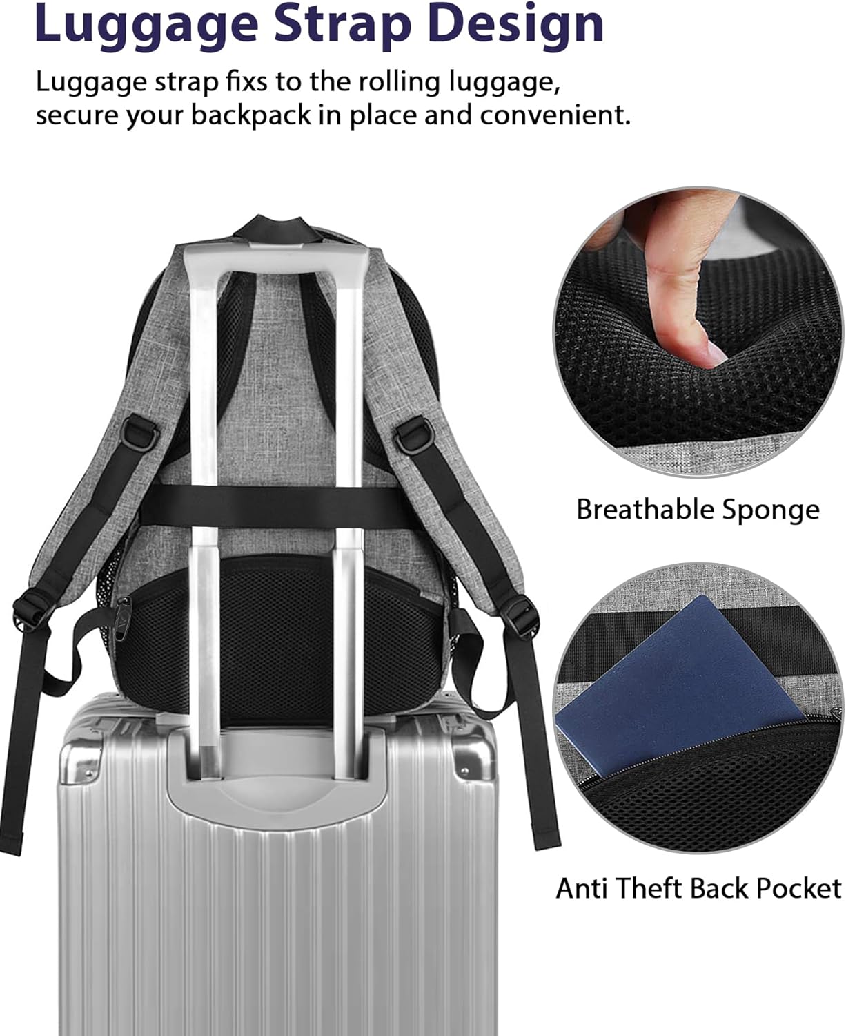 MATEIN 18 Inch Laptop Bookbag, 50 L Extra Large School Laptop Backpack with Luggage Strap and TSA Laptop Compartment for Men Women, Waterproof Carry On Computer Bag for Students Teachers, Grey