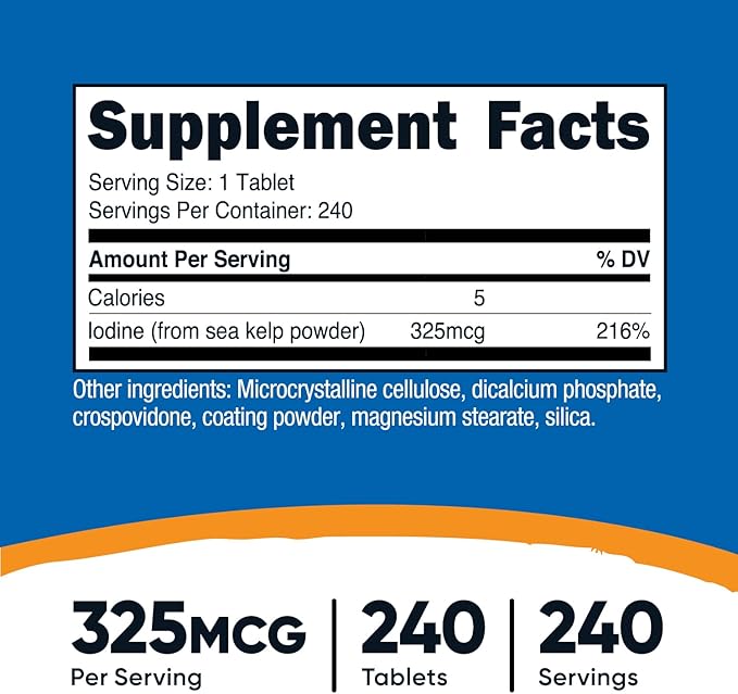 Nutricost Iodine (Natural Iodine from Sea Kelp) 325mcg, 240 Tablets - Non-GMO, Gluten Free