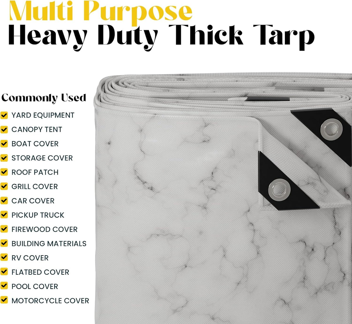 Core Tarps Extreme Heavy Duty 20 Mil Tarp Cover, Waterproof, UV Resistant, Rip and Tear Proof, Poly Tarpaulin with Reinforced Edges for Roof, Camping, Patio, Pool, Boat (Marble/White 24′ X 30′)