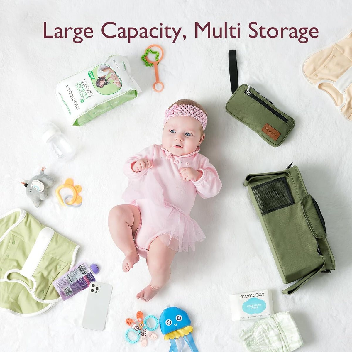 Momcozy Universal Baby Stroller Organizer, 2 Insulated Cup Holder, Detachable Zippered Pocket, Adjustable Shoulder Strap, Large capacity for baby essentials, Compact Design Fits Any Strollers