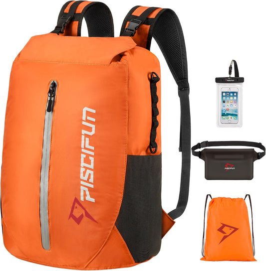 Piscifun Dry Bag Waterproof, Lightweight Dry Backpack Roll-Top Sealed with Waist Pouch and Phone Case Keeps Gear Dry Inside for Kayaking, Boating 10L 20L 30L