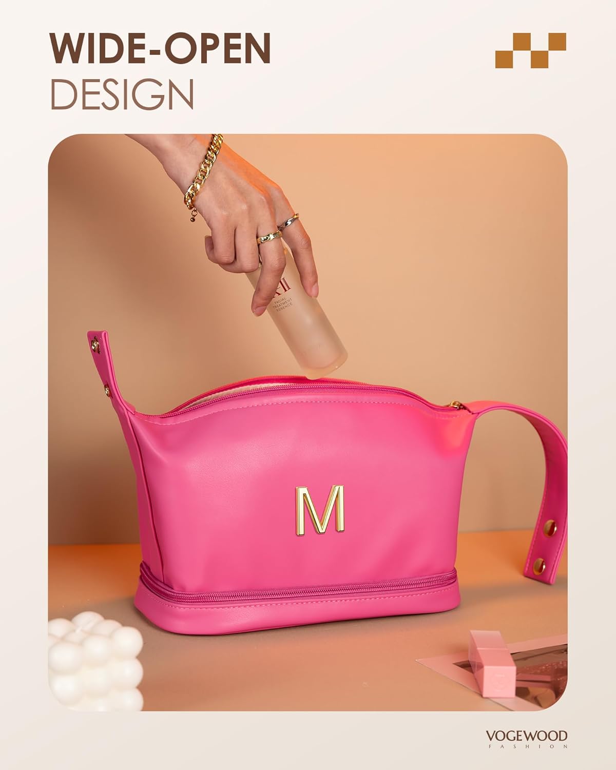 Gifts for Women, Makeup Bags with Handle, Initial Double Layer Cosmetic Bag with Makeup Brush Organizer, Cute Cosmetic Pouch for Women, Gifts for Daughter Friends Female Mom