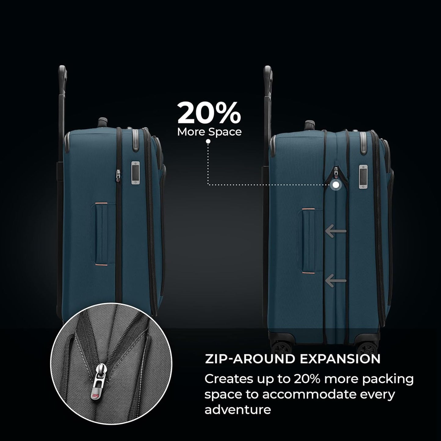 Briggs & Riley 26" Medium Expandable Spinner - Checked Luggage for Travel, Suitcases with Wheels, Softside Rolling Bag for Men & Women - ZDX Collection, Ocean