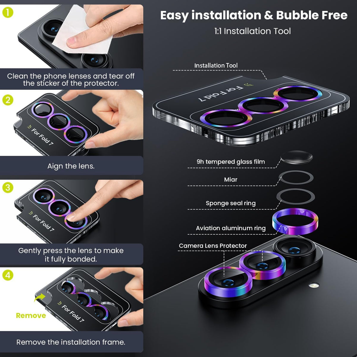 WSKEN for Z Fold 7 Camera Lens Protector Case Cover - Ultra HD Anti-Reflective Tempered Metal Glass Anti Scratch Rear Camera Screen Protector Film for Samsung Galaxy Z Fold 7 5G Accessories,Colorful