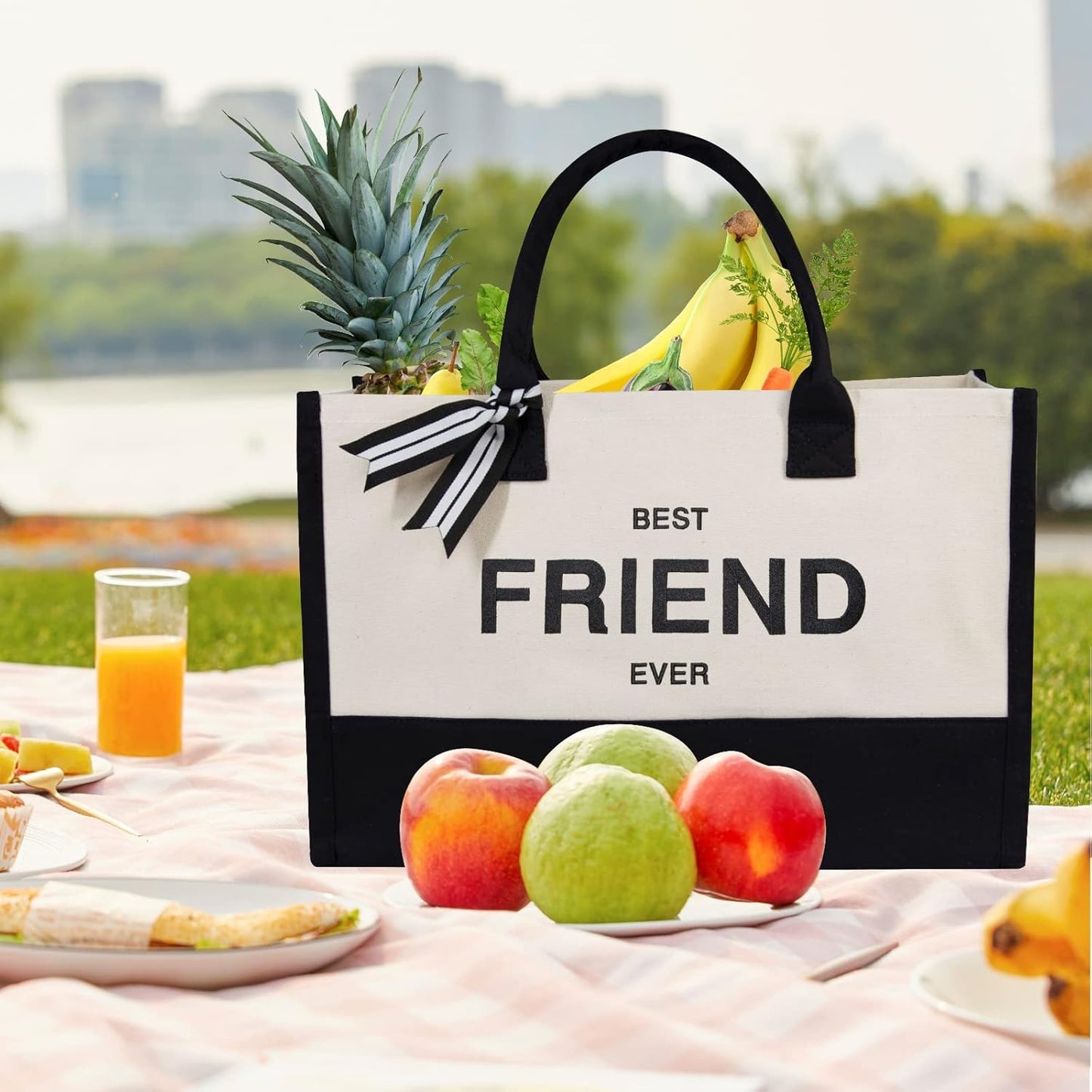 TOPDesign Embroidery Canvas Tote Bag for Women, Friendship Gifts for Best Friend, Sister, Friend Appreciation Birthday Gifts, Personalized Present Bag for Beach, Holiday