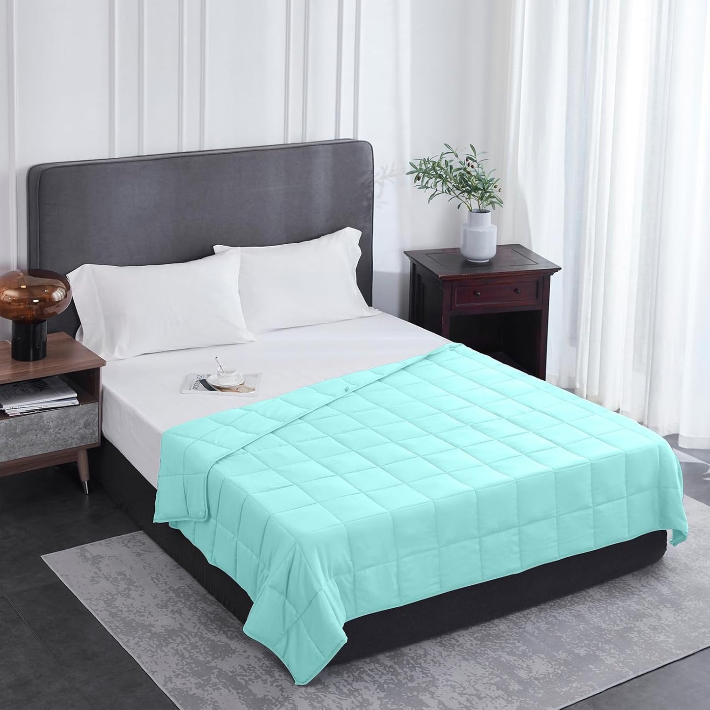 L'AGRATY Weighted Blanket - 48"x72" 20lbs Cooling Breathable Heavy Blanket Microfiber Material with Glass Beads Big Blanket for Adult All-Season Summer Fall Winter Soft Thick Comfort Blanket