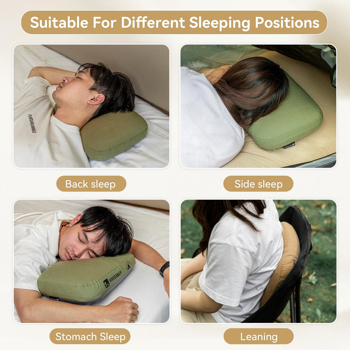 HIKEMAN Camping Memory Foam Pillow - Ultralight Travel Pillow,Backpacking Pillow with Removable Cover,Ergonomic Pillows,Neck Lumbar Support for Outdoor Camp,Sport,Hiking,Backpacking Sleep (Army Green)