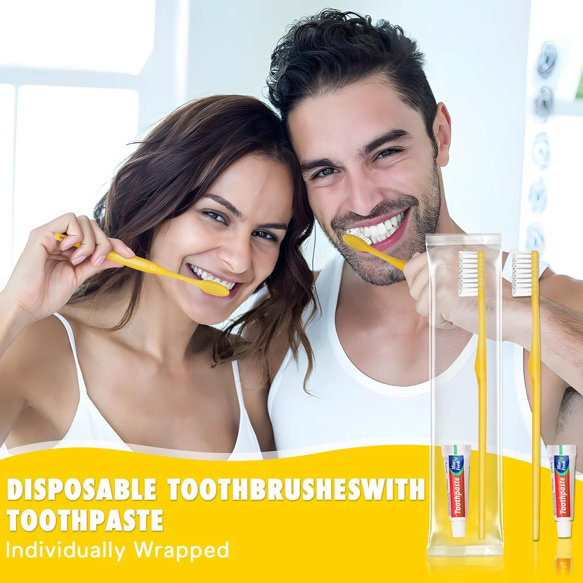 HOFASON Disposable Toothbrushes with Toothpaste Pack of 200, Yellow Hollow Travel Toothbrush Set with 5g Toothpaste Individually Wrapped Toothpaste Bulk for Homeless, Nursing Home, Shelter, Hotel