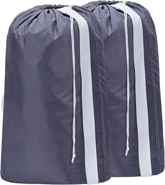 HOMEST 2 Pack XL Nylon Laundry Bag with Strap Machine Washable Large Dirty Clothes Organizer Easy Fit a Laundry Hamper or Basket Can Carry Up to 4 Loads of Laundry Grey