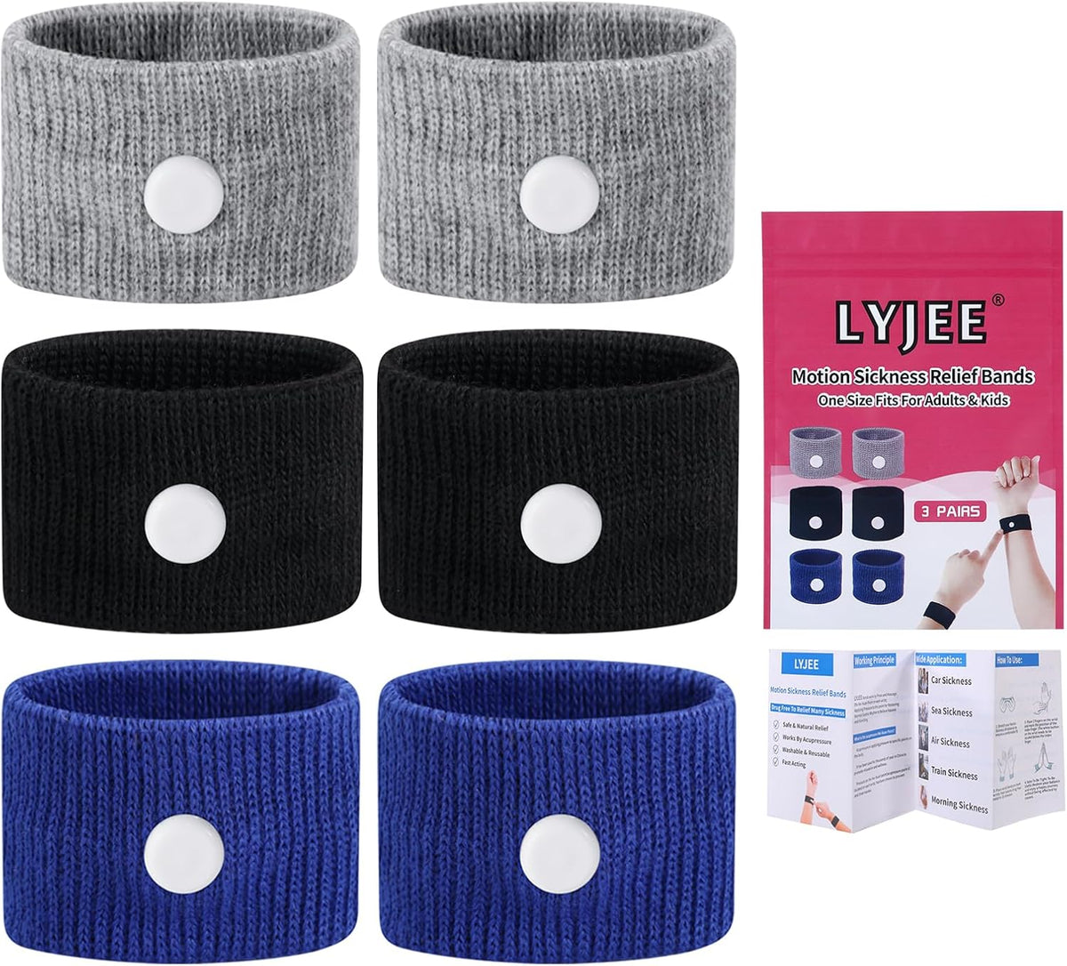 LYJEE Motion Sickness Bracelets, Sea Sickness Wristbands for Adults and Kids, Nausea Relief Wristbands for Pregnant Women