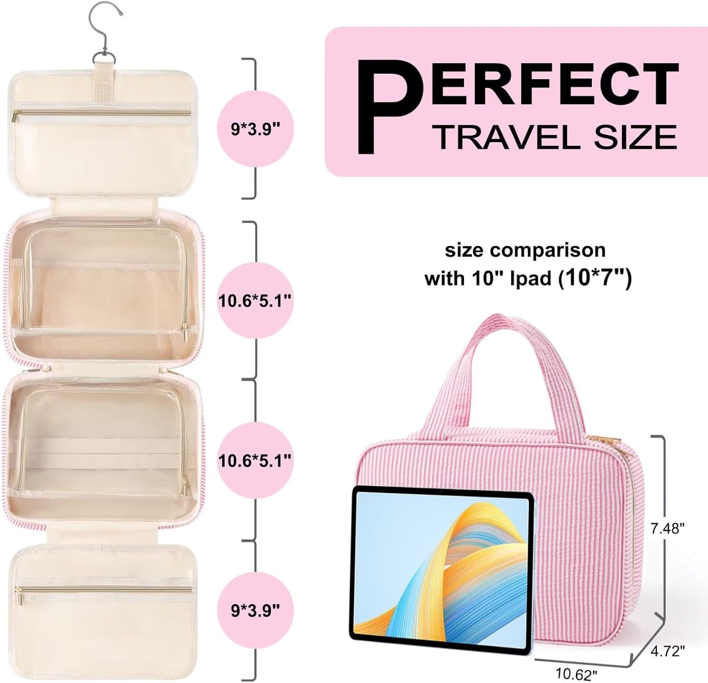 TOPEAST Teen Girl Gifts Trendy Stuff - Birthday Gifts for 7 8 9 10 11 12 13 14 15 16 17 18 Year Old Teen Girls, Hanging Toiletry Bag Initial Makeup Bag - Letter E, Pink