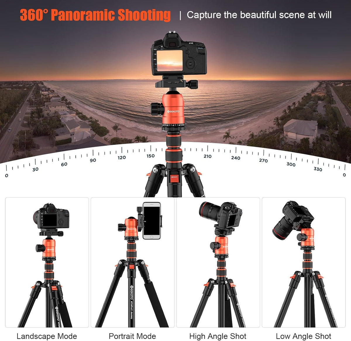 [Upgrade Version] GEEKOTO 77'' Aluminum Camera Stand & Monopod, Foldable Travel Gear with 360° Ball Head and Quick Release Plate for DSLR, Work, and Content Creation