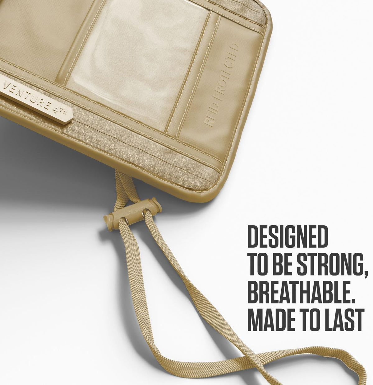 VENTURE 4TH Passport Holder Neck Wallet with RFID Blocking Nylon Lining - Hidden Neck Pouch for Travel (Sleek Beige)