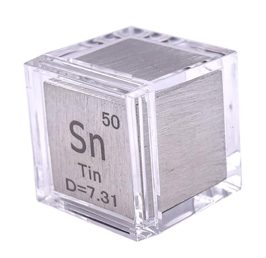 1" 25.4mm Tin Stannum Metal Cube Sn up to 99.9% Pure Periodic Table Element Engraved Density Collection Science Education Display Block Cube + Acrylic Case Box - 1PC