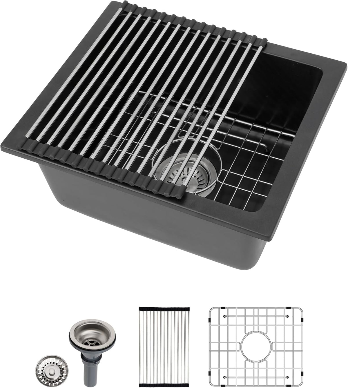 Dcolora 18 Inch Quartz Composite Black Wet Bar Sink Undermount Small Prep Granite Composite Kitchen Sink RV Single Bowl Under Counter, 18"x 16", DC-GU7746