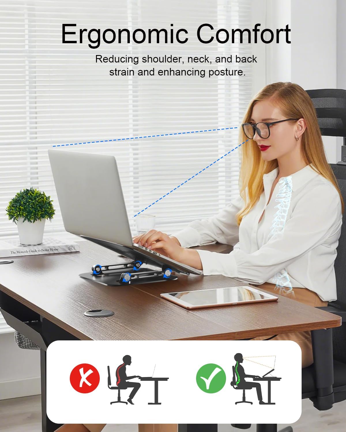 Laptop Stand Adjustable MacBook Stand for Desk Aluminum Notebook Holder Ergonomic Computer Riser Portable Desktop Stand Compatible with All MacBook Notebook Laptop 10-17 Inch