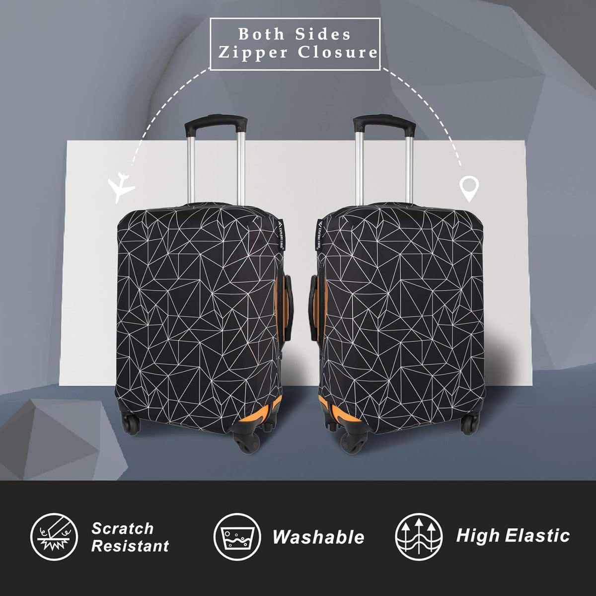 Explore Land Travel Luggage Cover Suitcase Protector Fits 18-22 Inch Case (Black Polygonal, S)
