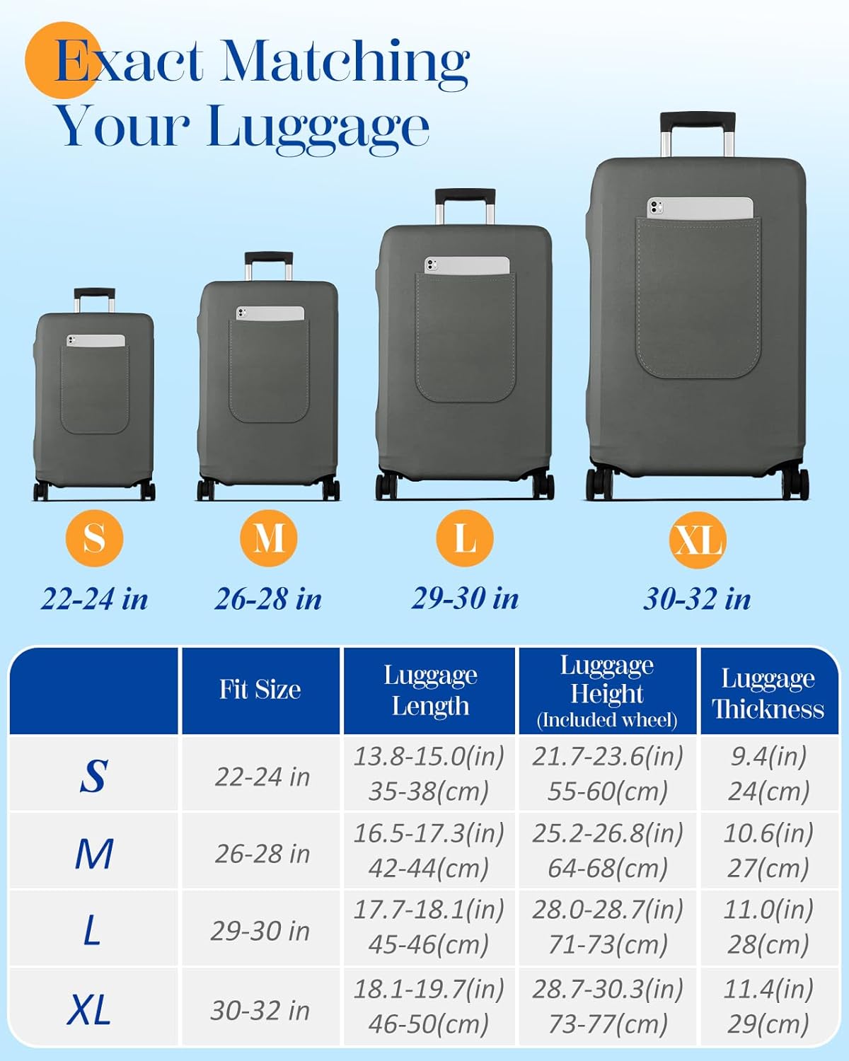 Slohif Luggage Cover for Suitcase Tsa Approved Protector - Luggage Sleeve Suit Case Cover Travel Stretch Large Baggage Case Protective Washable Fit 30-32 Inch Gray