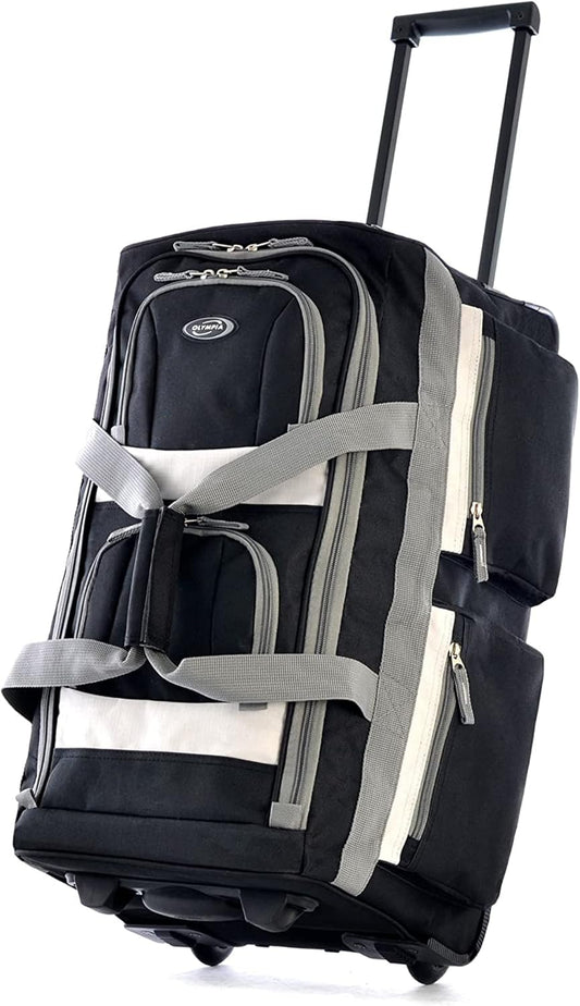Olympia U.S.A. 29 inch Jumbo Size 8 Pockets Wheeled Rolling Duffel Bag Water Resistant Luggage Lightweight Travel Suitcase with Retractable Handle