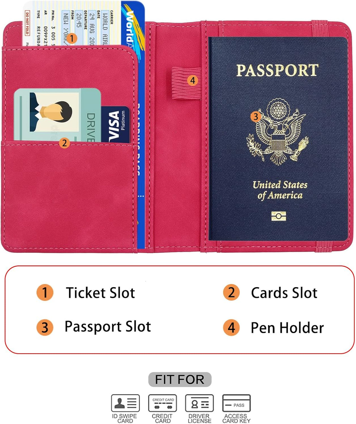 Melsbrinna Premium Leather Passport Holder Covers Case, Waterproof Rfid Blocking Travel Wallet Passport Holder with Pen Holder, Cute Passport Book for Women/Men
